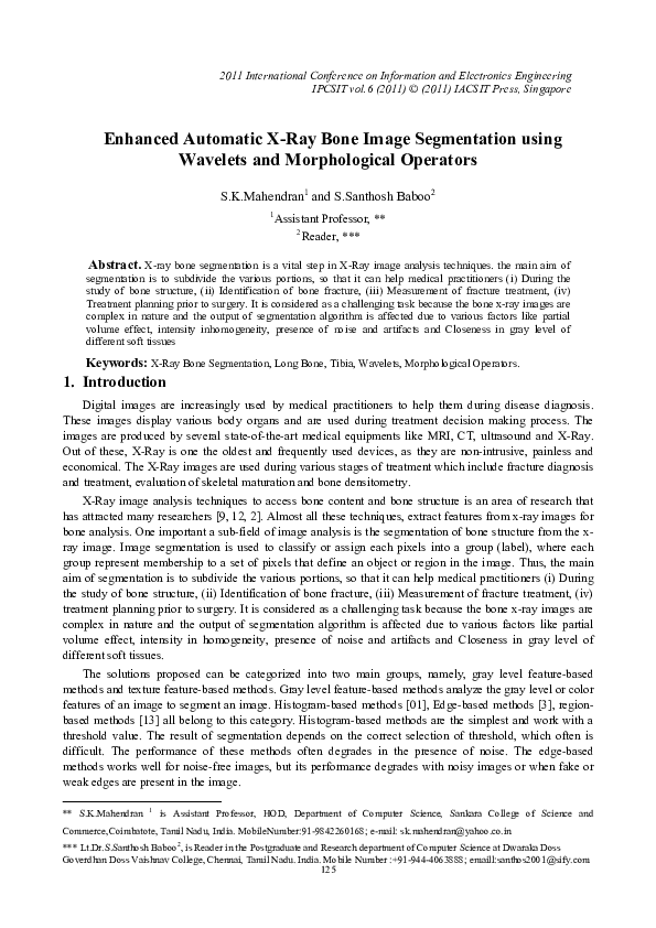 (PDF) Enhanced Automatic X-Ray Bone Image Segmentation using Wavelets ...