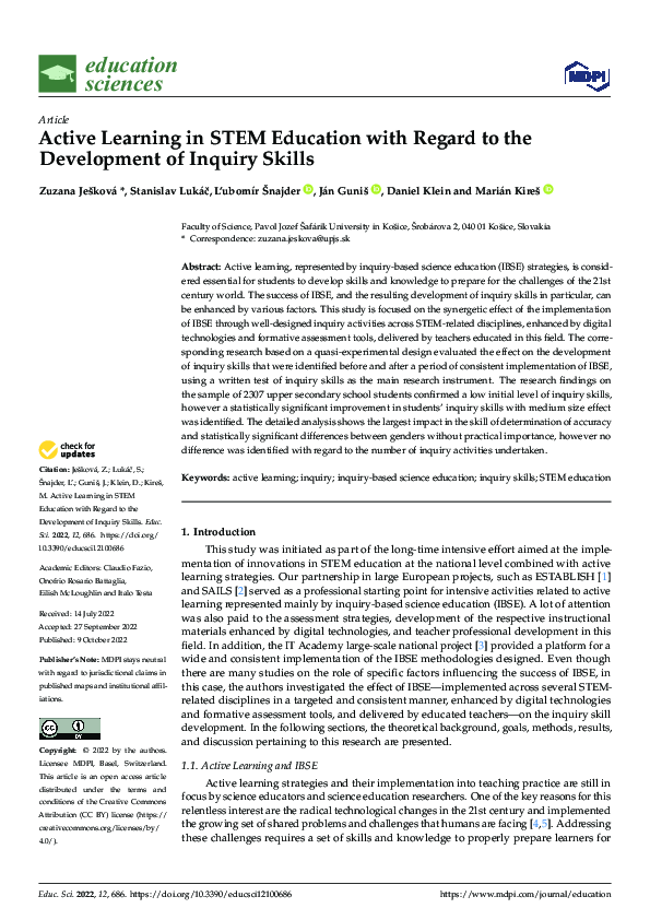 (PDF) Active Learning in STEM Education with Regard to the Development ...