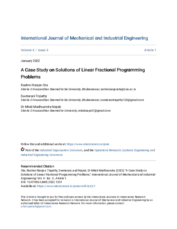 (PDF) A Case Study on Solutions of Linear Fractional Programming Problems