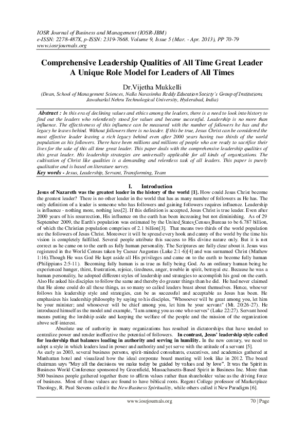 (PDF) Comprehensive Leadership Qualities of All Time Great Leader A ...
