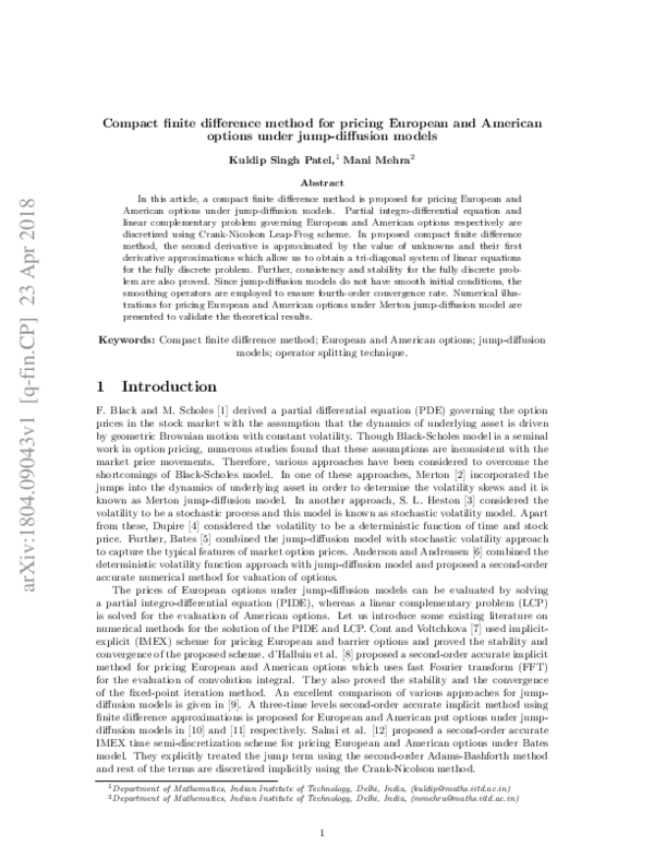 (PDF) Compact Finite Difference Method for Pricing European and ...