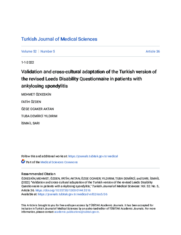 (PDF) Validation and cross-cultural adaptation of the Turkish version ...