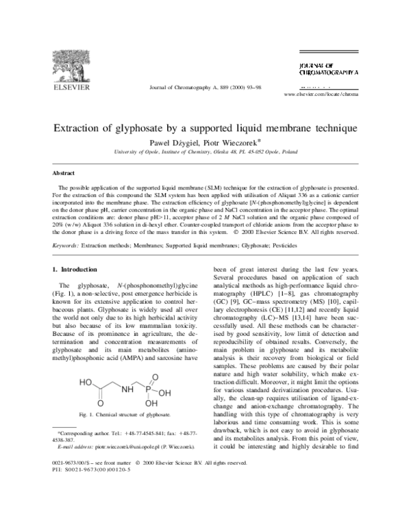 (PDF) Extraction of glyphosate by a supported liquid membrane technique