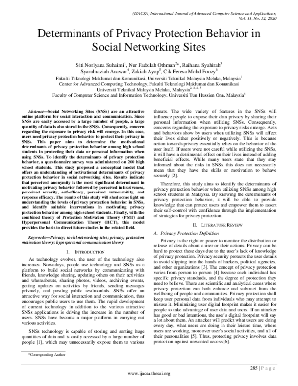 (PDF) Determinants of Privacy Protection Behavior in Social Networking ...