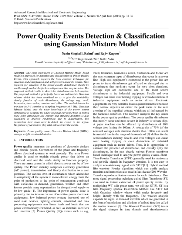 (PDF) Power Quality Events Detection & Classification using Gaussian ...
