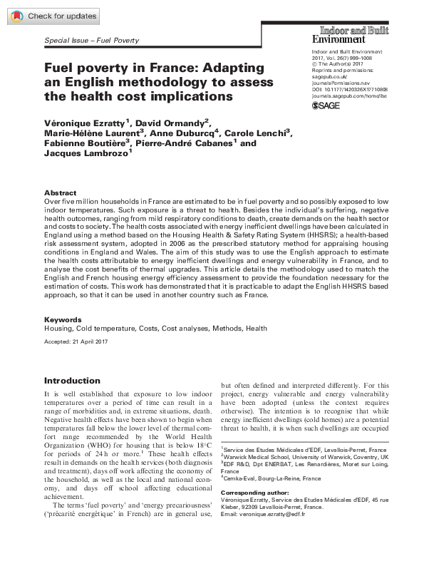 (PDF) Fuel poverty in France Adapting an English methodology to assess
