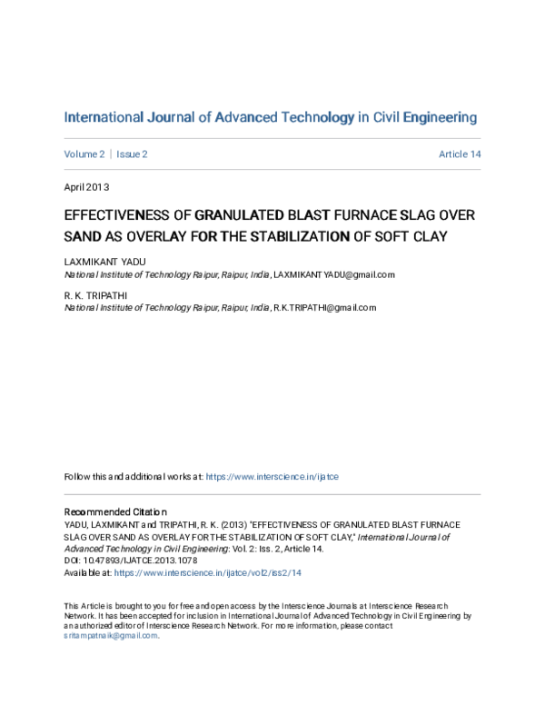 (PDF) Effectiveness of Granulated Blast Furnace Slag Over Sand as ...