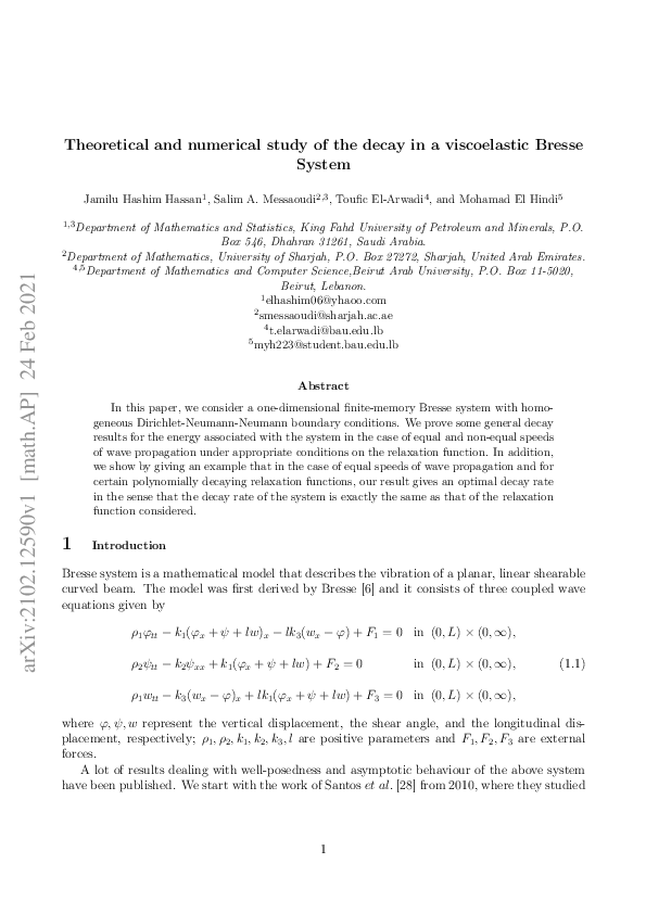 (PDF) Theoretical and numerical study of the decay in a viscoelastic ...