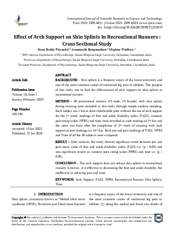 (PDF) Effect of Arch Support on Shin Splints In Recreational Runners ...