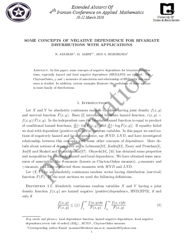(PDF) Some Concepts of Negative Dependence for Bivariate Distributions ...