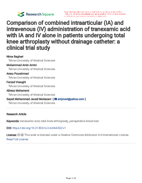 (PDF) Comparison of combined intraarticular (IA) and intravenous (IV ...