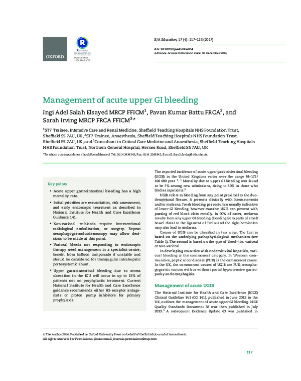 (PDF) Management of acute upper GI bleeding