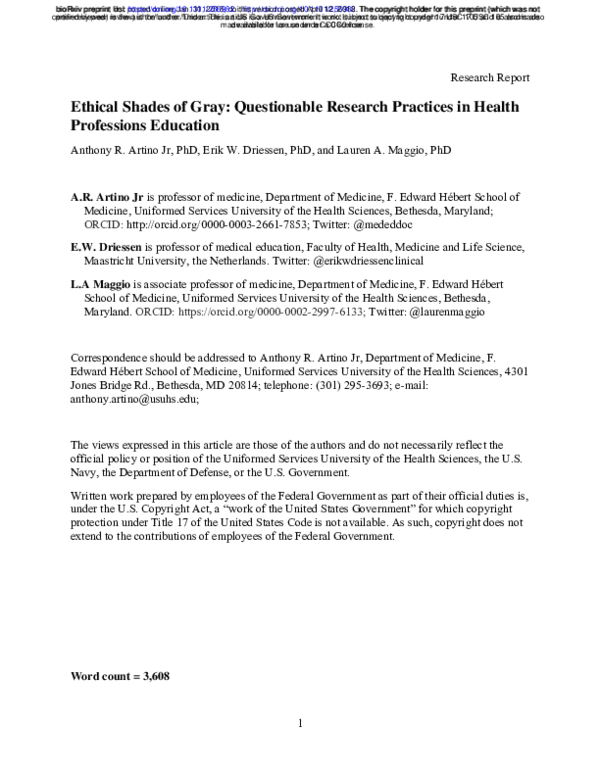 (PDF) Ethical Shades of Gray: Questionable Research Practices in Health ...