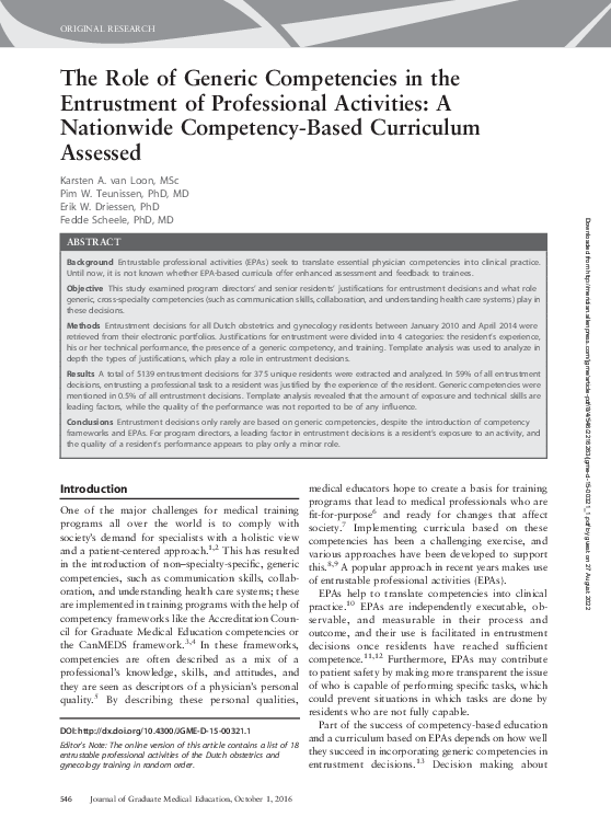 (PDF) The Role of Generic Competencies in the Entrustment of ...