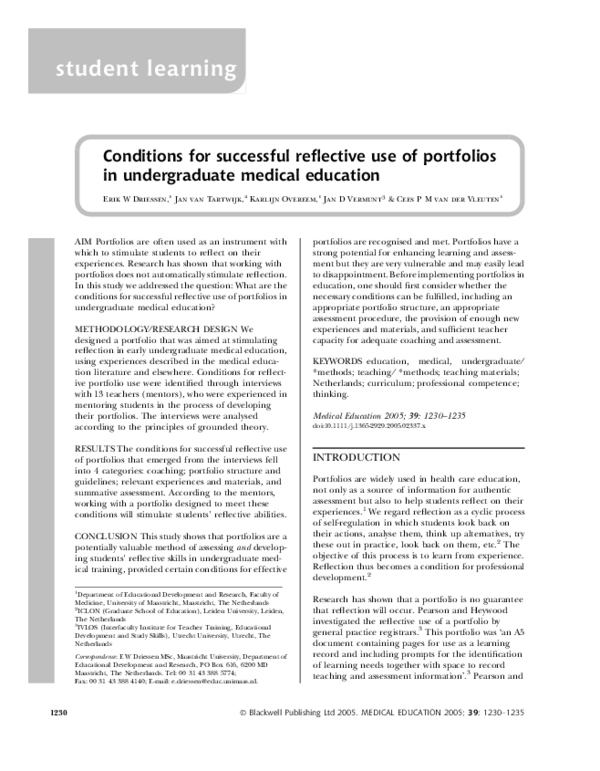 (PDF) Conditions for successful reflective use of portfolios in ...