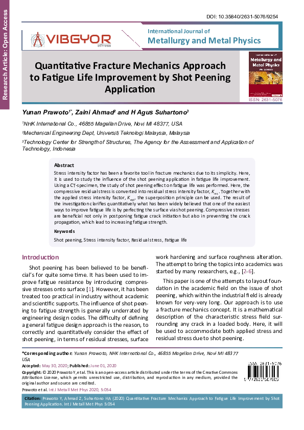 (PDF) Quantitative Fracture Mechanics Approach to Fatigue Life ...