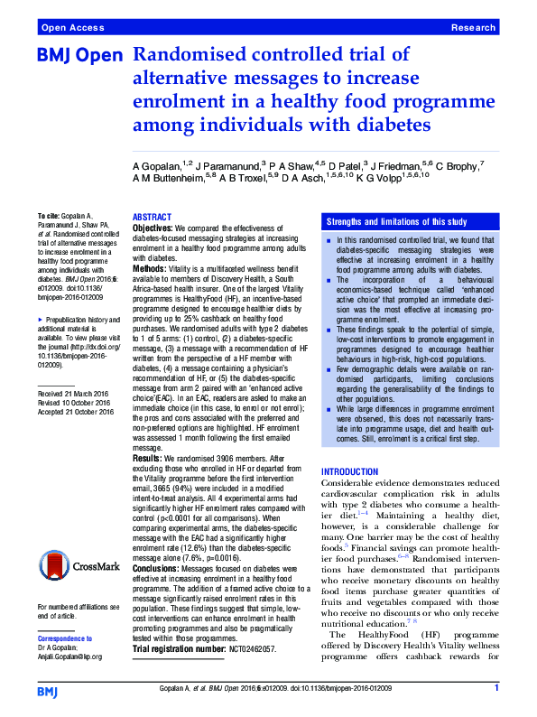 (PDF) Randomised controlled trial of alternative messages to increase ...