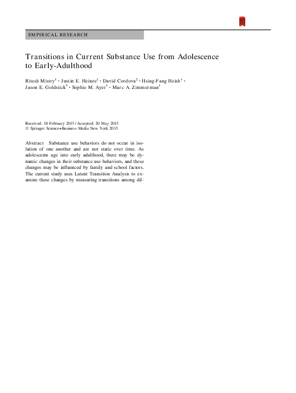 (PDF) Transitions in Current Substance Use from Adolescence to Early ...