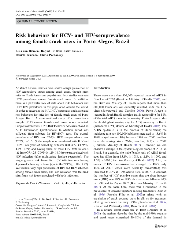 (PDF) Risk behaviors for HCV- and HIV-seroprevalence among female crack ...