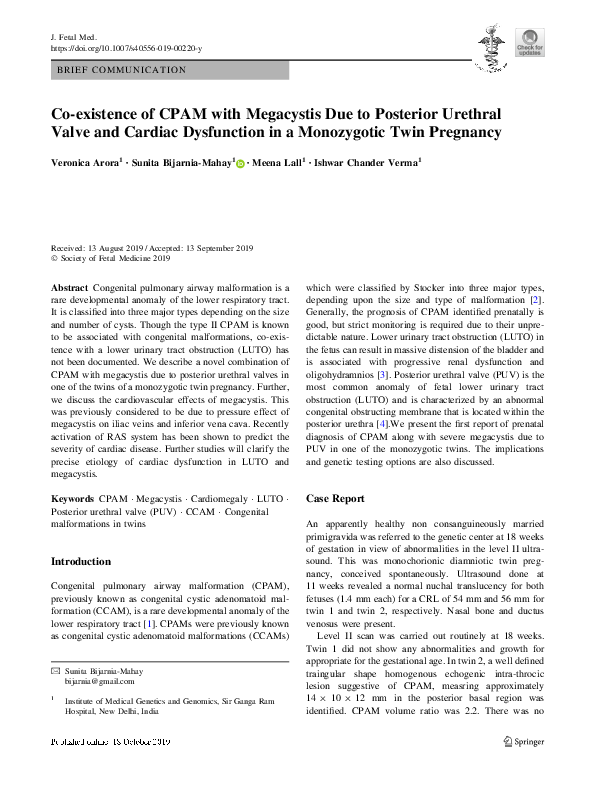 (PDF) Co-existence of CPAM with Megacystis Due to Posterior Urethral ...