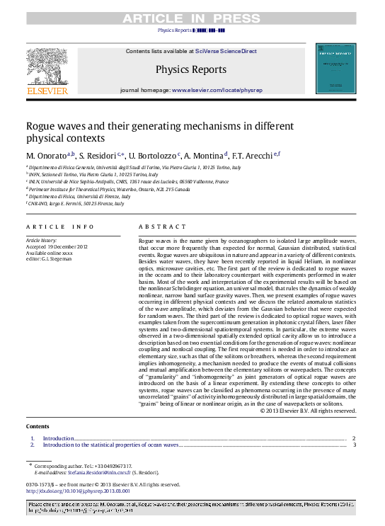 (PDF) Rogue waves and their generating mechanisms in different physical ...