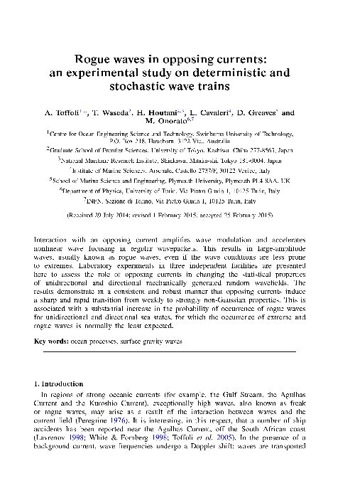 (PDF) Rogue waves in opposing currents: an experimental study on ...