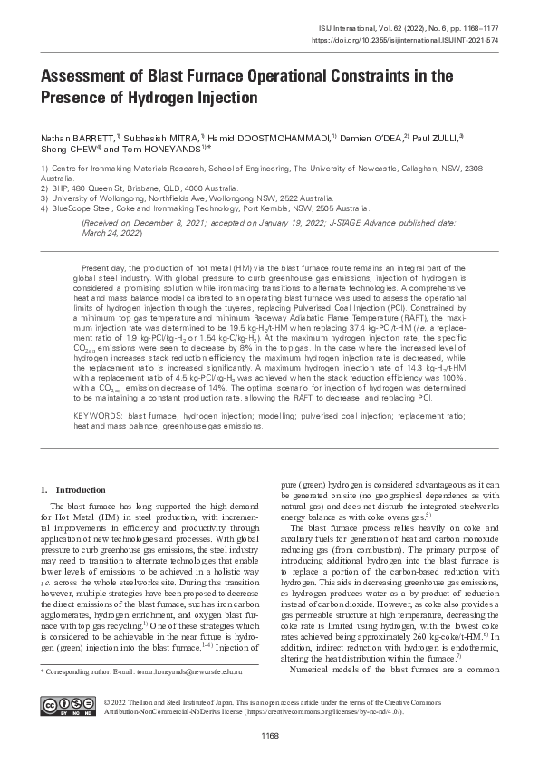 (PDF) Assessment of Blast Furnace Operational Constraints in the ...