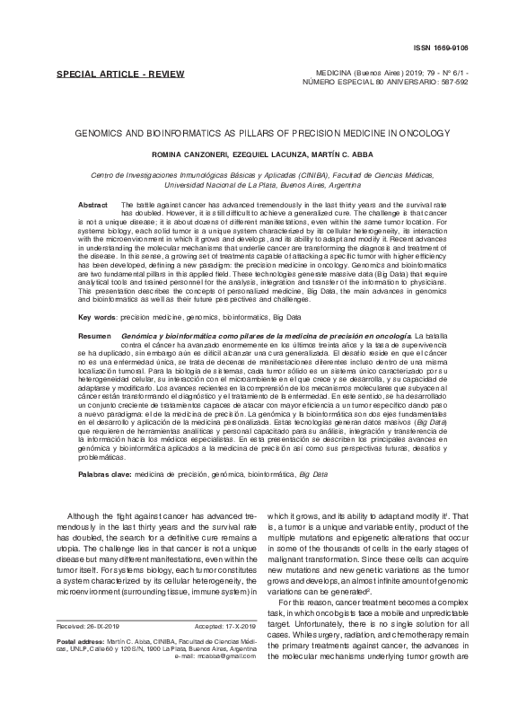 (PDF) Genomics and bioinformatics as pillars of precision medicine in ...