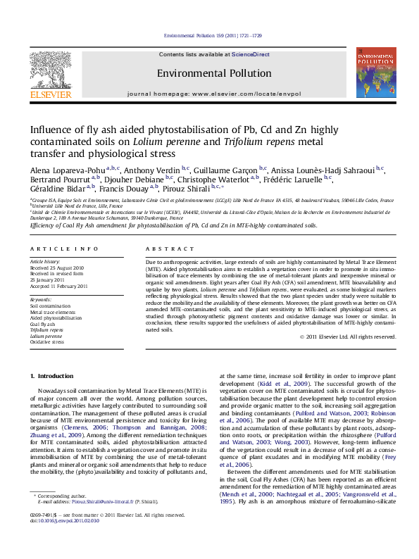 (PDF) Influence of fly ash aided phytostabilisation of Pb, Cd and Zn ...