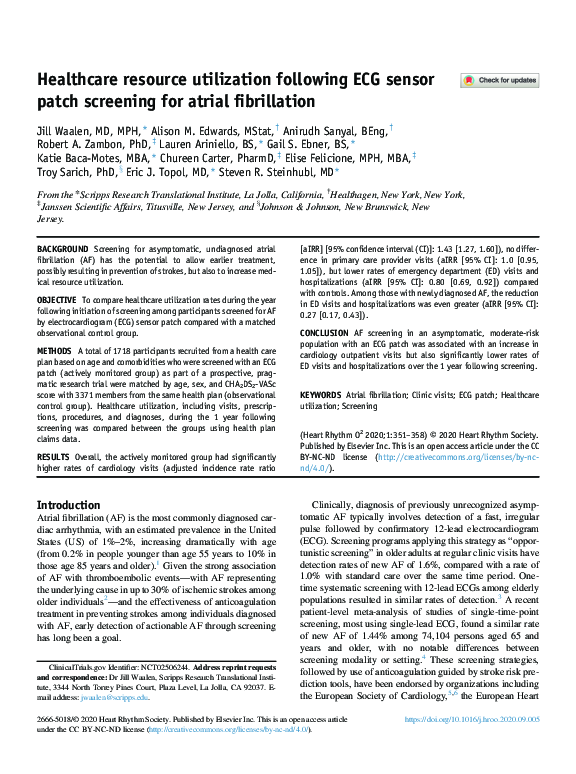 (PDF) Healthcare resource utilization following ECG sensor patch ...