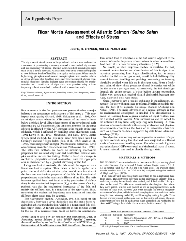 (PDF) Rigor Mortis Assessment of Atlantic Salmon (Salmo Salar) and ...