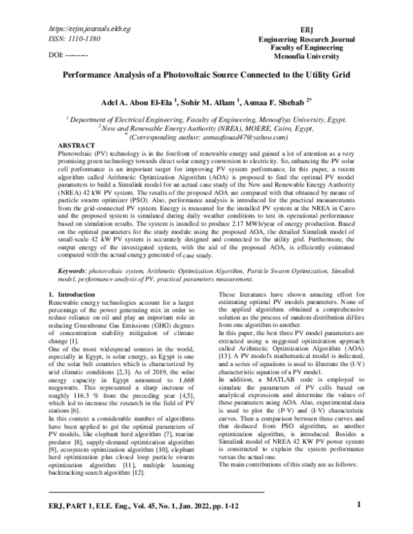 (PDF) Performance Analysis of a Photovoltaic Source Connected to the ...