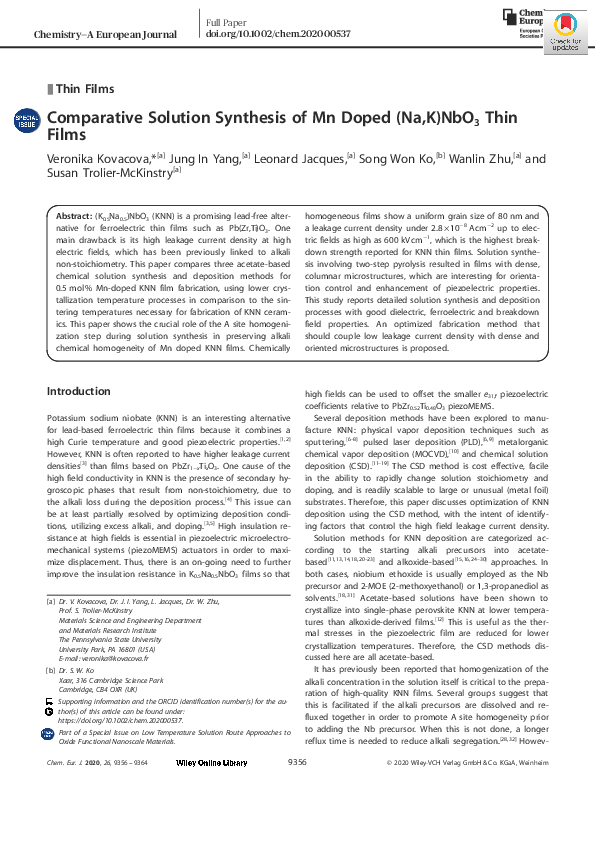 (PDF) Comparative Solution Synthesis of Mn Doped (Na,K)NbO 3 Thin Films