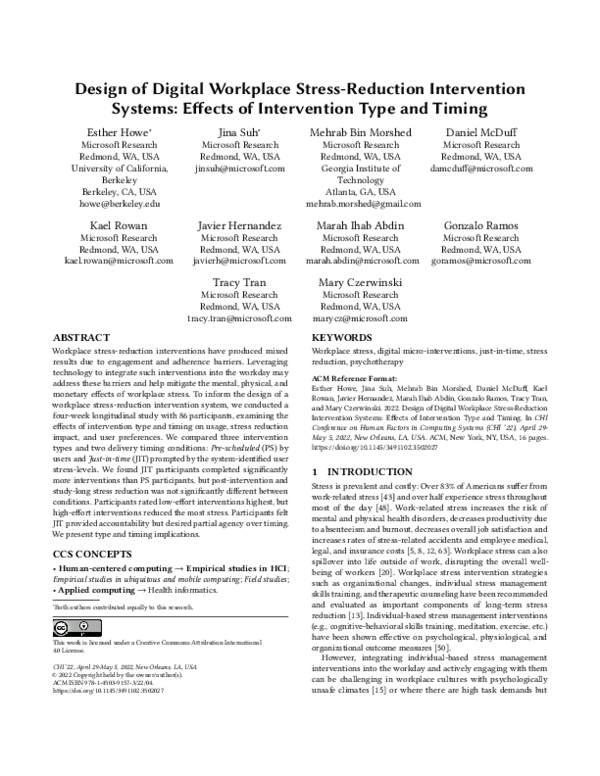 (PDF) Design of Digital Workplace Stress-Reduction Intervention Systems ...
