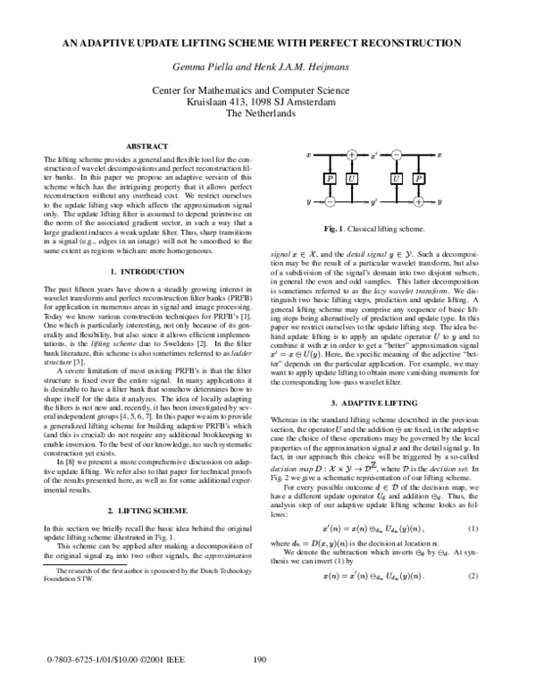 (PDF) An adaptive update lifting scheme with perfect reconstruction