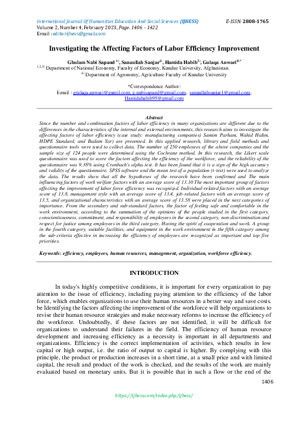 (PDF) Investigating the Affecting Factors of Labor Efficiency Improvement