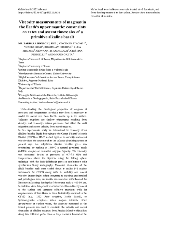 (PDF) Viscosity measurements of magmas in the Earth’s upper mantle ...