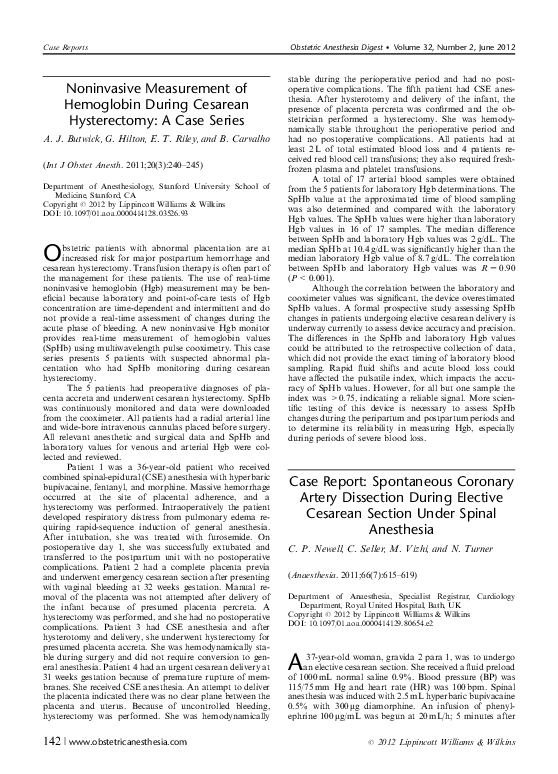 (PDF) Non-invasive measurement of hemoglobin during cesarean ...