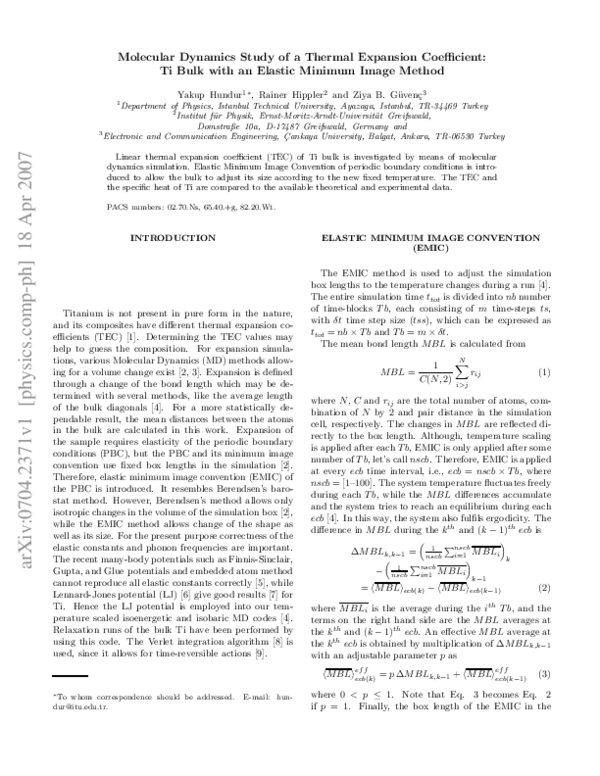 (PDF) Molecular Dynamics Study of a Thermal Expansion Coefficient: Ti ...