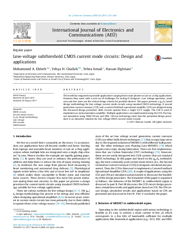(PDF) Regular paper Low-voltage subthreshold CMOS current mode circuits ...