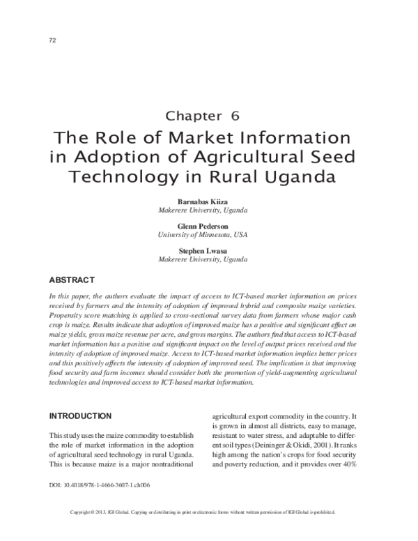 (PDF) The Role of Market Information in Adoption of Agricultural Seed ...