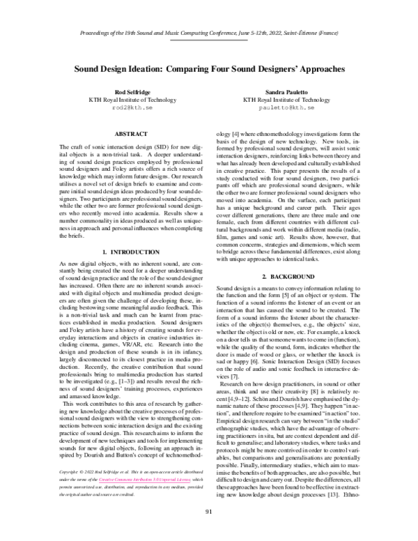 (PDF) Sound Design Ideation: Comparing Four Sound Designers' Approaches