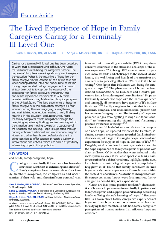 (PDF) The Lived Experience of Hope in Family Caregivers Caring for a ...