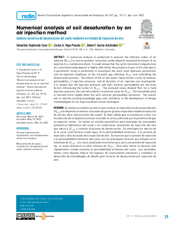 (PDF) Numerical analysis of soil desaturation by an air injection method