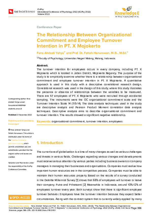 (PDF) The Relationship Between Organizational Commitment and Employee ...