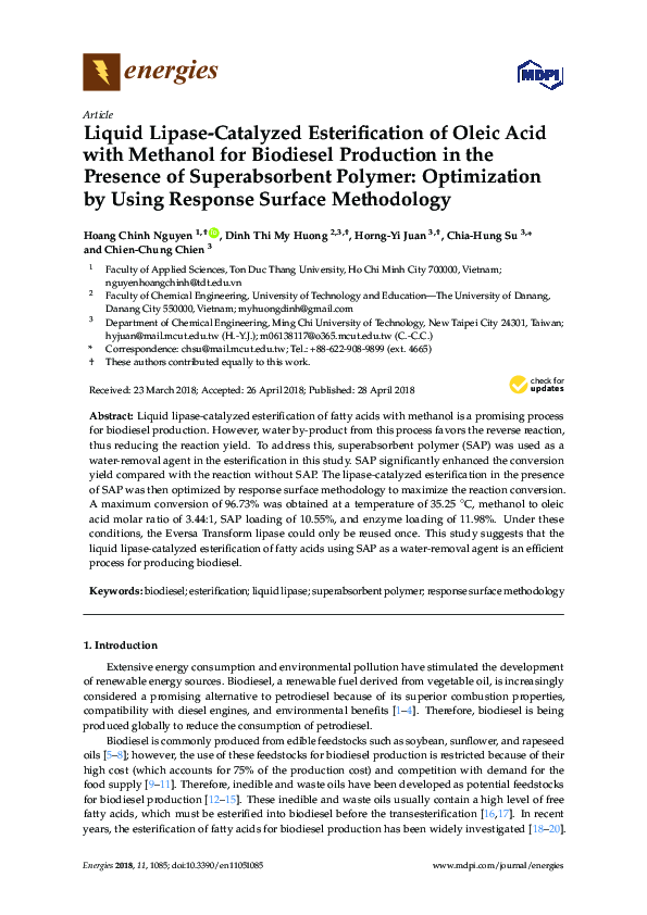 (PDF) Liquid Lipase-Catalyzed Esterification of Oleic Acid with ...