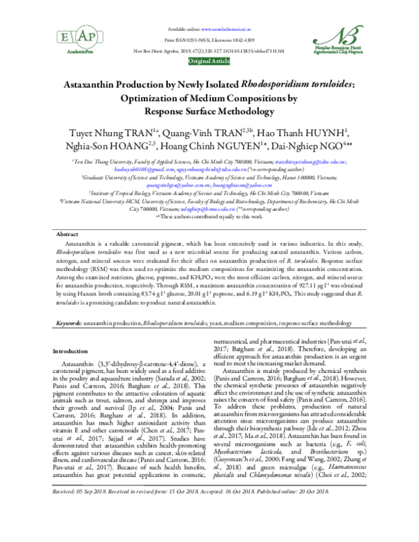 (PDF) Astaxanthin Production by Newly Isolated Rhodosporidium ...