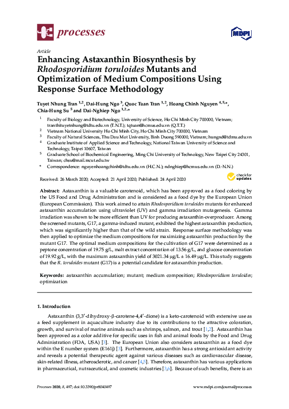 (PDF) Enhancing Astaxanthin Biosynthesis by Rhodosporidium toruloides ...