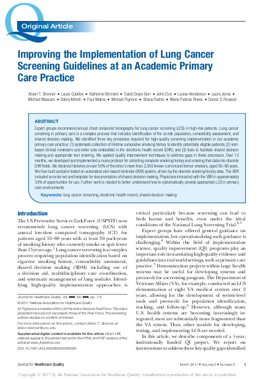 (PDF) Improving the Implementation of Lung Cancer Screening Guidelines ...