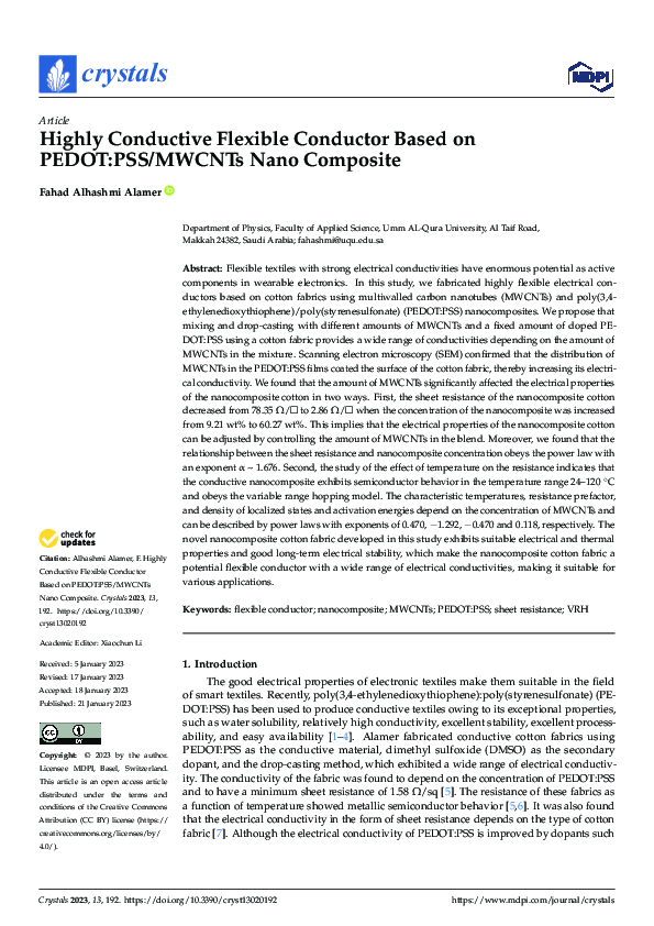 (PDF) Highly Conductive Flexible Conductor Based on PEDOT:PSS/MWCNTs ...